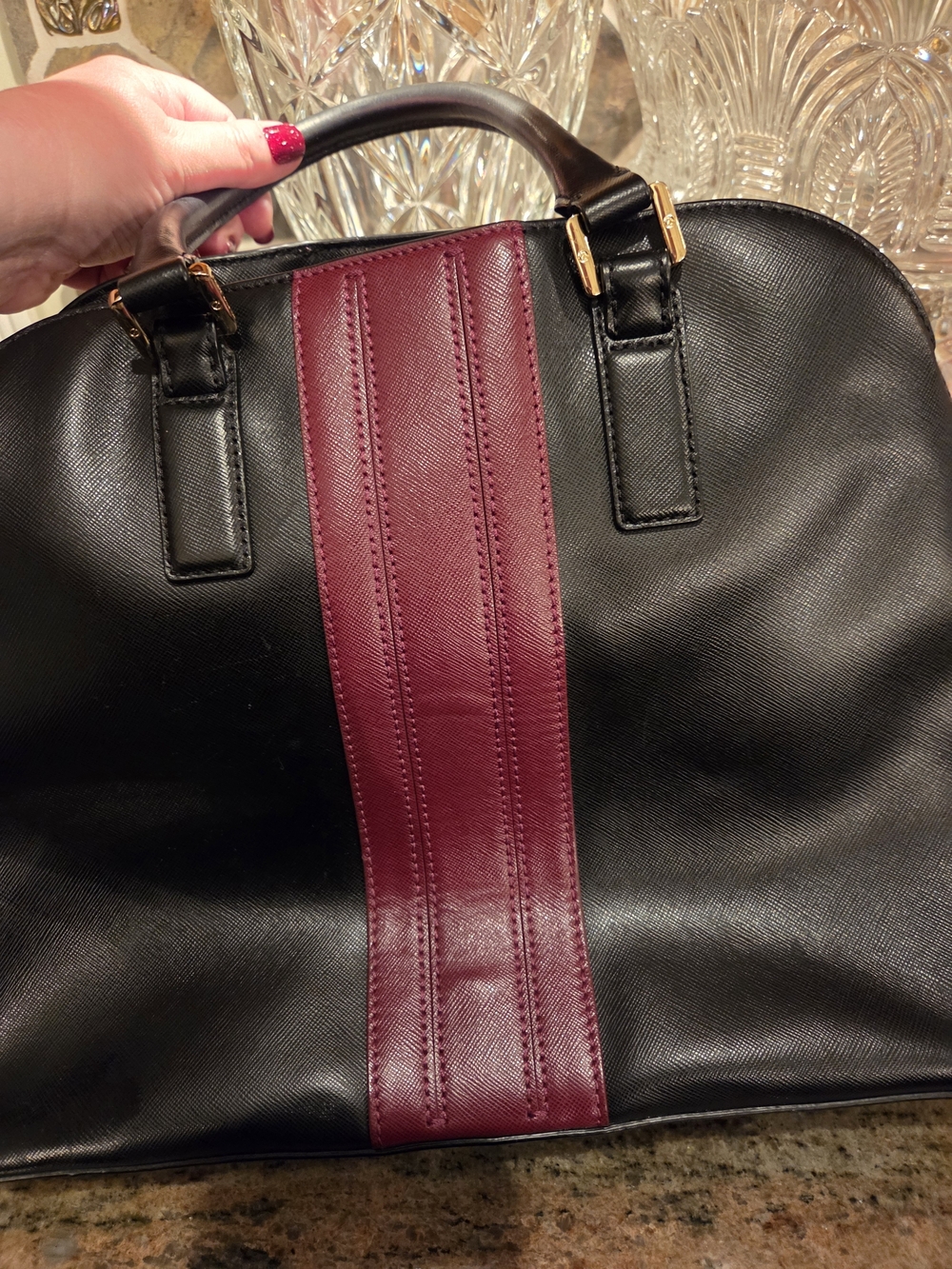 Tory Burch Black & Burgundy Leather Satchel with Matching Wallet - Picture 6 of 13